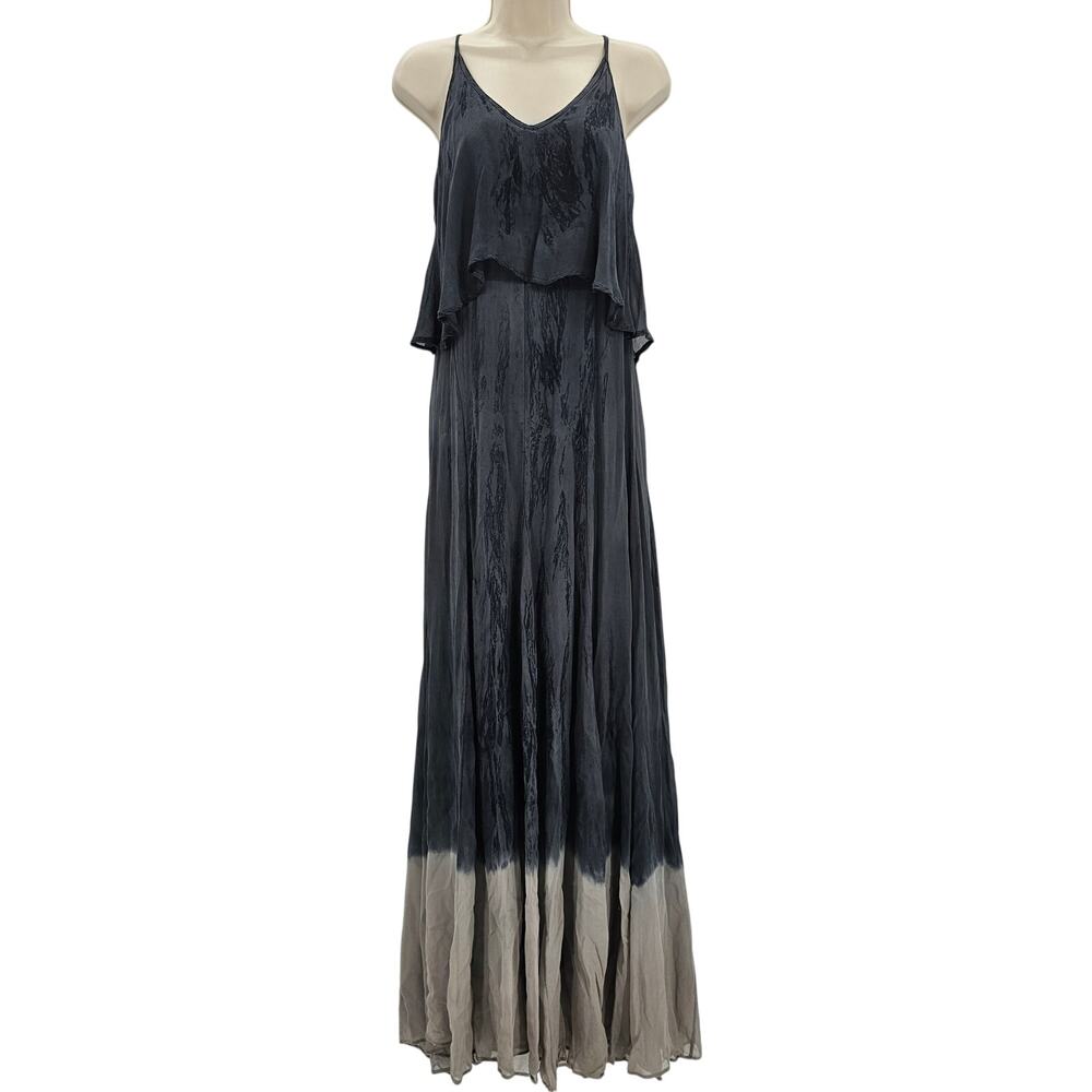 Revolve Gypsy 05 Womans size M V-Neck Silk Sleeveless Maxi Dress Gray Flaw